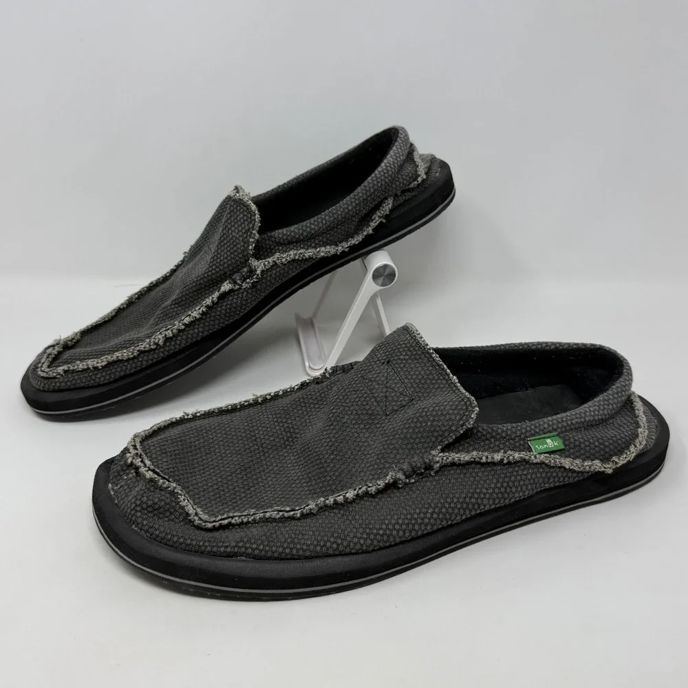 Sanuk Mens Sidewalk Surfer Charcoal Grey Canvas Slip On Loafers Size 13 EU 47